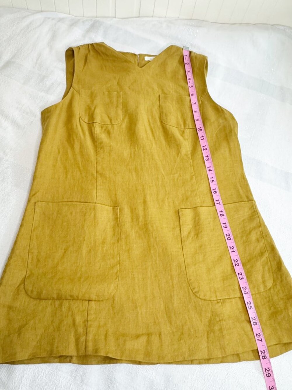 Doen Bennette Dress Golden Olive Linen Sleeveless Pocket Shift Dress Size M - Picture 12 of 14